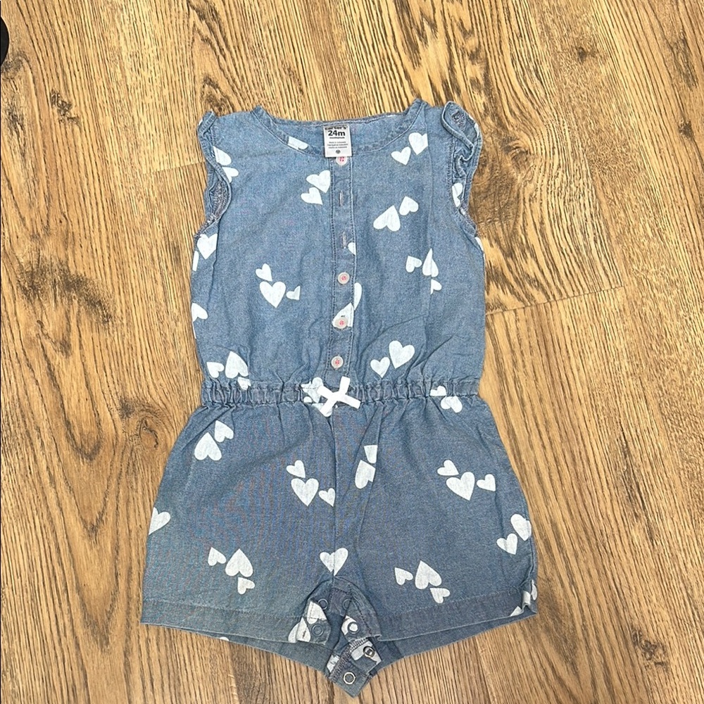 Kids Blue Heart Print Romper